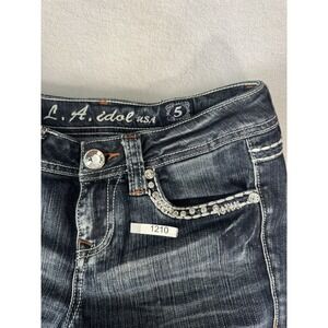 L.A Idol USA Embellished Jeans Boot cut Thick Stitch Size 5 Dark Wash Rhinestone